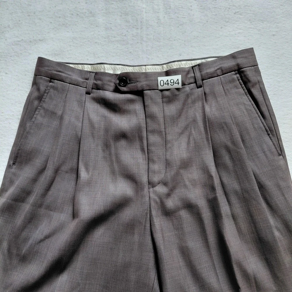 Lailibao Mens Gray Pleated Dress Pants Size 34 Formal Trousers Business Mid Rise